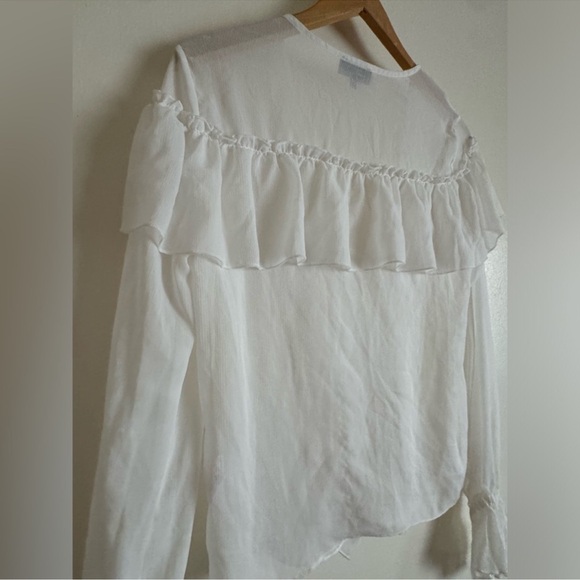 MAJORELLE Sheer Chiffon White Ruffled Blouse S - Picture 8 of 9